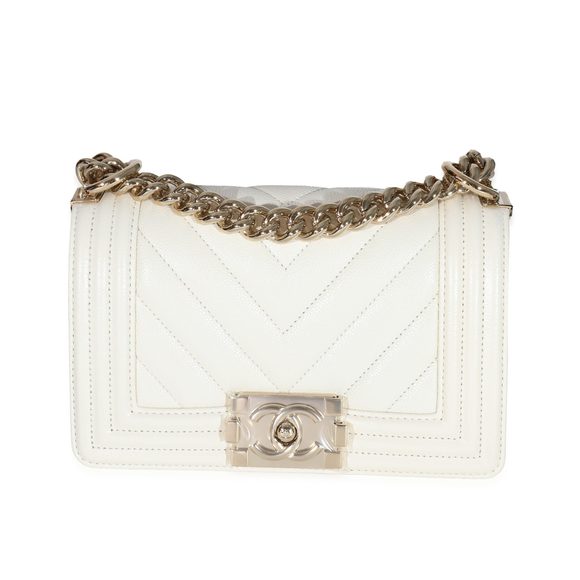 Chanel 23C White Caviar Chevron Small Boy Bag - Picture 1 of 8